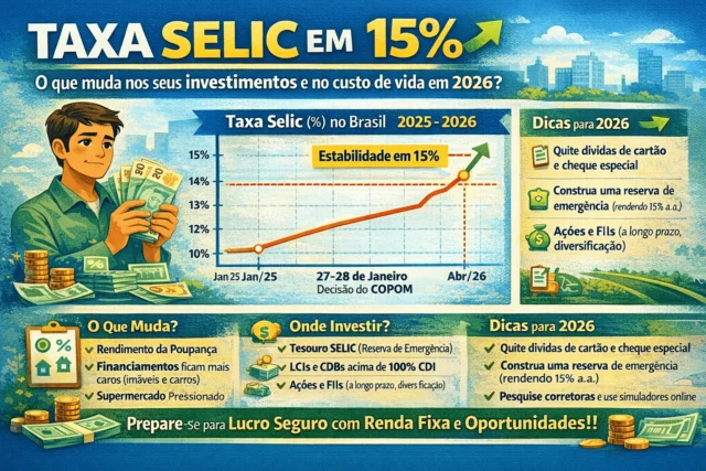 Taxa Selic em 15%: O que muda nos seus investimentos e no custo de vida em 2026?