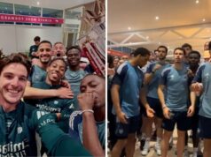 Declan Rice lidera as comemorações do Arsenal no final da espera de 22 anos pelo título da Premier League