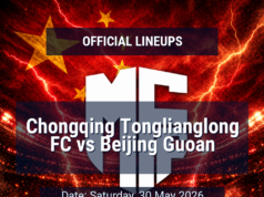 Escalação: Chongqing Tonglianglong x Beijing Guoan – sábado, 30 de maio de 2026, 13h BST