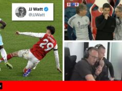 O proprietário do Burnley, JJ Watt, se torna viral com um tweet reagindo ao fato de Havertz, do Arsenal, evitar o cartão vermelho