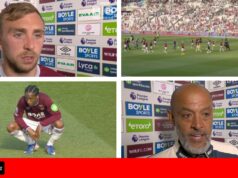 Nuno e os seus jogadores reagem ao facto do West Ham ter sido despromovido ao Campeonato pela primeira vez desde 2012