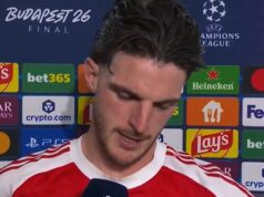 “Foi devastador perder a final da Liga dos Campeões nos pênaltis” – meio-campista do Arsenal Declan Rice (Vídeo)