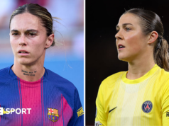 Maria Earps e Mapi Leoni perto do entroncamento de Londres na cidade de Lioness