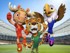 Os três mascotes oficiais da Copa do Mundo de 2026: Maple, Zayu e Clutch