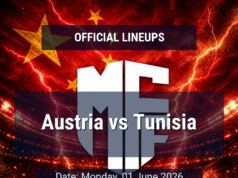 Escalação: Áustria x Tunísia – segunda-feira, 1º de junho de 2026, 19h45 BST