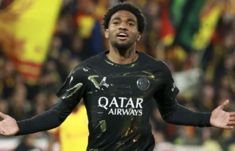 A busca do Aston Villa por Rafael Leão efetivamente termina após um grande desenvolvimento de transferência Ibrahim Mbaye of PSG celebrates his goal during the Ligue 1 McDonald's football match between RC Lens (RCL) and Paris Saint-Germain (PSG) at Stade Bollaert-Delelis on May 13, 2026 in Lens, France
