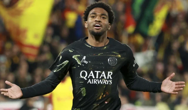 Aston Villa pursuit of Rafael Leao effectively over after major transfer development Ibrahim Mbaye of PSG celebrates his goal during the Ligue 1 McDonald's football match between RC Lens (RCL) and Paris Saint-Germain (PSG) at Stade Bollaert-Delelis on May 13, 2026 in Lens, France
