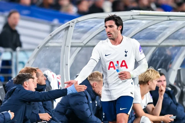 Tottenham Hotspur midfielder agrees exit: report Sandro Tonali of Tottenham Hotspur shakes hands with teammates on the bench during the Sydney Super Cup match between Chelsea FC and Tottenham at Accor Stadium on August 01, 2026 in Sydney, Australia.