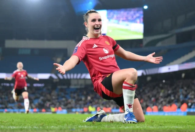 'It’s exciting to be a part of that change' Ella Toone on a new era for the WSL and Manchester United Ella Toone of Manchester United celebrates scoring her team's fourth goal during the Barclays Women's Super League match between Manchester City and Manchester United at Etihad Stadium