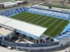 As negociações de empréstimo do Morta Leganes estão em andamento Aerial view of Estadio Municipal Butarque with blue seating and CD Leganés branding on the stands.