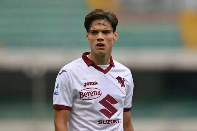Franck Kessie: Juventus Set Firm Transfer Terms Samuele Ricci wearing a white Torino FC jersey with maroon trim during a Serie A match