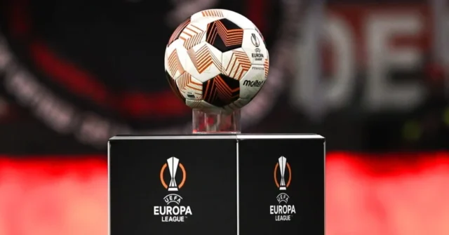 When is the Europa League draw? Date, time, schedule, where to watch The orange and white ball of European football competition the UEFA Europa League with the word molten in the middle on a plinth in a stadium