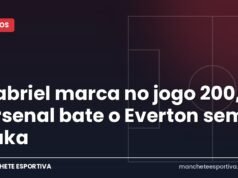 Gabriel marca no jogo 200, e Arsenal bate o Everton sem Saka Arte da Manchete Esportiva sobre a vitória do Arsenal contra o Everton com gol de Gabriel Magalhães