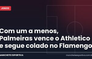 Com um a menos, Palmeiras vence o Athletico e segue colado no Flamengo Arte da Manchete Esportiva sobre a vitória do Palmeiras por 2 a 0 sobre o Athletico-PR