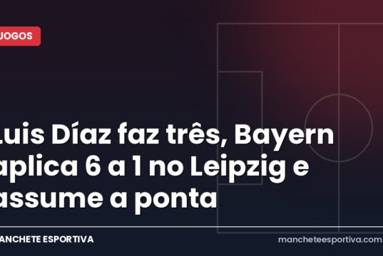 Luis Díaz faz três, Bayern aplica 6 a 1 no Leipzig e assume a ponta Arte da Manchete Esportiva sobre a goleada do Bayern sobre o RB Leipzig