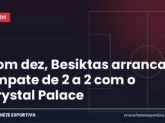 Com dez, Besiktas arranca empate de 2 a 2 com o Crystal Palace Arte da Manchete Esportiva sobre Besiktas x Crystal Palace, empate por 2 a 2 na Liga Europa