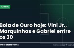 Bola de Ouro hoje: Vini Jr., Marquinhos e Gabriel entre os 30 Arte da Manchete Esportiva sobre a cerimônia da Bola de Ouro 2026 em Londres com indicados brasileiros