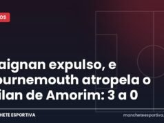 Maignan expulso, e Bournemouth atropela o Milan de Amorim: 3 a 0 Arte da Manchete Esportiva sobre Bournemouth x Milan, vitória inglesa por 3 a 0 na Liga Europa