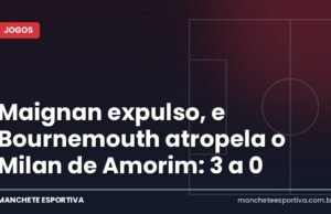 Maignan expulso, e Bournemouth atropela o Milan de Amorim: 3 a 0 Arte da Manchete Esportiva sobre Bournemouth x Milan, vitória inglesa por 3 a 0 na Liga Europa