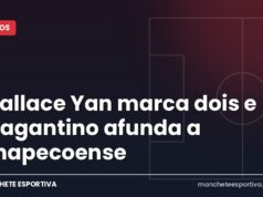 Wallace Yan marca dois e Bragantino afunda a Chapecoense Arte da Manchete Esportiva sobre a vitória do Bragantino x Chapecoense com dois gols de Wallace Yan