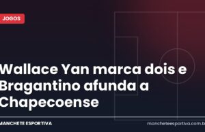 Wallace Yan marca dois e Bragantino afunda a Chapecoense Arte da Manchete Esportiva sobre a vitória do Bragantino x Chapecoense com dois gols de Wallace Yan
