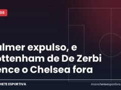 Palmer expulso, e Tottenham de De Zerbi vence o Chelsea fora Arte da Manchete Esportiva sobre a vitória do Tottenham contra o Chelsea em Stamford Bridge com Palmer expulso