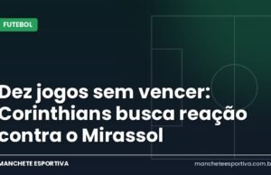 Dez jogos sem vencer: Corinthians busca reação contra o Mirassol Arte da Manchete Esportiva sobre o Corinthians no Z-4 e o jogo contra o Mirassol na luta contra o rebaixamento