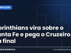 Corinthians vira sobre o Santa Fe e pega o Cruzeiro na final Arte da Manchete Esportiva sobre a classificação do Corinthians à final da Libertadores Feminina contra o Cruzeiro
