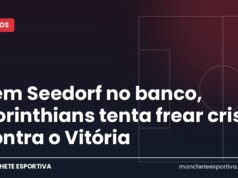 Sem Seedorf no banco, Corinthians tenta frear crise contra o Vitória Arte da Manchete Esportiva sobre Corinthians x Vitória e a estreia adiada de Seedorf