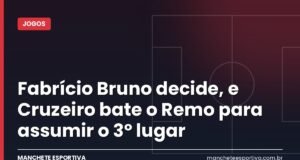 Fabrício Bruno decide, e Cruzeiro bate o Remo para assumir o 3º lugar Arte da Manchete Esportiva com o placar de Cruzeiro x Remo e o gol de Fabrício Bruno no Mineirão