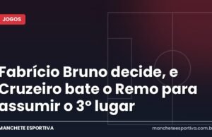 Fabrício Bruno decide, e Cruzeiro bate o Remo para assumir o 3º lugar Arte da Manchete Esportiva com o placar de Cruzeiro x Remo e o gol de Fabrício Bruno no Mineirão