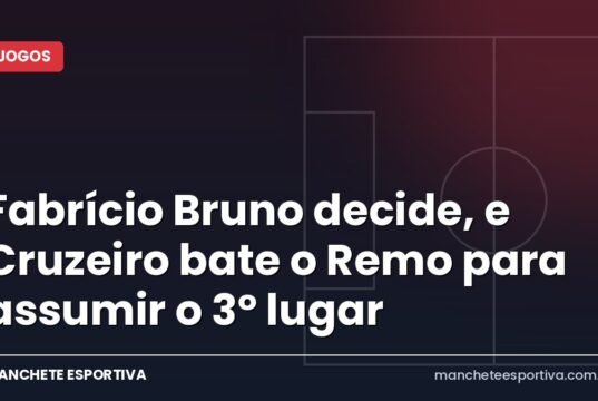 Fabrício Bruno decide, e Cruzeiro bate o Remo para assumir o 3º lugar Arte da Manchete Esportiva com o placar de Cruzeiro x Remo e o gol de Fabrício Bruno no Mineirão