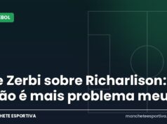 De Zerbi sobre Richarlison: ‘Não é mais problema meu’ Arte da Manchete Esportiva sobre De Zerbi e o futuro de Richarlison no Tottenham