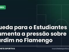 Queda para o Estudiantes aumenta a pressão sobre Jardim no Flamengo Arte da Manchete Esportiva sobre o Flamengo eliminado pelo Estudiantes e a pressão sobre Leonardo Jardim