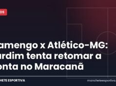Flamengo x Atlético-MG: Jardim tenta retomar a ponta no Maracanã Arte da Manchete Esportiva sobre a prévia de Flamengo x Atlético-MG no Maracanã pelo Brasileirão
