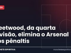 Fleetwood, da quarta divisão, elimina o Arsenal nos pênaltis Arte da Manchete Esportiva sobre a eliminação do Arsenal diante do Fleetwood nos pênaltis da Copa da Liga Inglesa