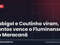 Gabigol e Coutinho viram, e Santos vence o Fluminense no Maracanã Arte da Manchete Esportiva sobre a virada do Santos sobre o Fluminense no Maracanã