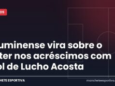 Fluminense vira sobre o Inter nos acréscimos com gol de Lucho Acosta Arte da Manchete Esportiva sobre a virada do Fluminense x Internacional no Maracanã com gol de Lucho Acosta