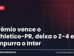 Grêmio vence o Athletico-PR, deixa o Z-4 e empurra o Inter Arte da Manchete Esportiva sobre Grêmio 2 x 0 Athletico-PR na Arena e a saída gremista do Z-4