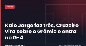 Kaio Jorge faz três, Cruzeiro vira sobre o Grêmio e entra no G-4 Arte da Manchete Esportiva sobre o hat-trick de Kaio Jorge na vitória do Cruzeiro sobre o Grêmio