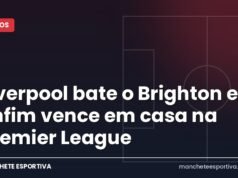 Liverpool bate o Brighton e enfim vence em casa na Premier League Arte da Manchete Esportiva sobre a vitória do Liverpool contra o Brighton em Anfield com gol de Isak