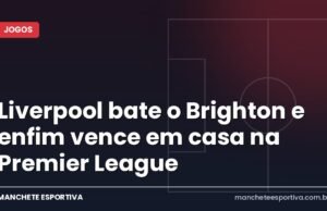 Liverpool bate o Brighton e enfim vence em casa na Premier League Arte da Manchete Esportiva sobre a vitória do Liverpool contra o Brighton em Anfield com gol de Isak