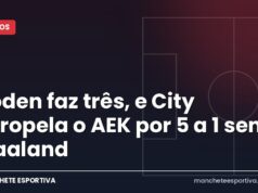 Foden faz três, e City atropela o AEK por 5 a 1 sem Haaland Phil Foden comemora gol do Manchester City contra o AEK