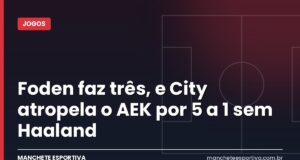 Foden faz três, e City atropela o AEK por 5 a 1 sem Haaland Phil Foden comemora gol do Manchester City contra o AEK