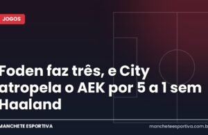 Foden faz três, e City atropela o AEK por 5 a 1 sem Haaland Phil Foden comemora gol do Manchester City contra o AEK