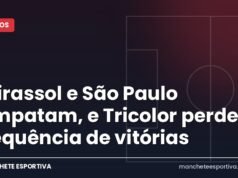 Mirassol e São Paulo empatam, e Tricolor perde sequência de vitórias Arte da Manchete Esportiva sobre o empate entre Mirassol e São Paulo pelo Brasileirão