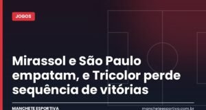Mirassol e São Paulo empatam, e Tricolor perde sequência de vitórias Arte da Manchete Esportiva sobre o empate entre Mirassol e São Paulo pelo Brasileirão