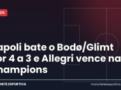 Napoli bate o Bodø/Glimt por 4 a 3 e Allegri vence na Champions Jogadores do Napoli comemoram gol contra o Bodø/Glimt