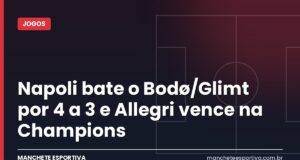 Napoli bate o Bodø/Glimt por 4 a 3 e Allegri vence na Champions Jogadores do Napoli comemoram gol contra o Bodø/Glimt