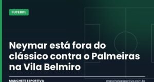 Neymar está fora do clássico contra o Palmeiras na Vila Belmiro Arte da Manchete Esportiva sobre Neymar fora do clássico Santos x Palmeiras por suspensão